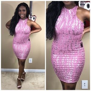 Frosted pink metallic cocktail dress